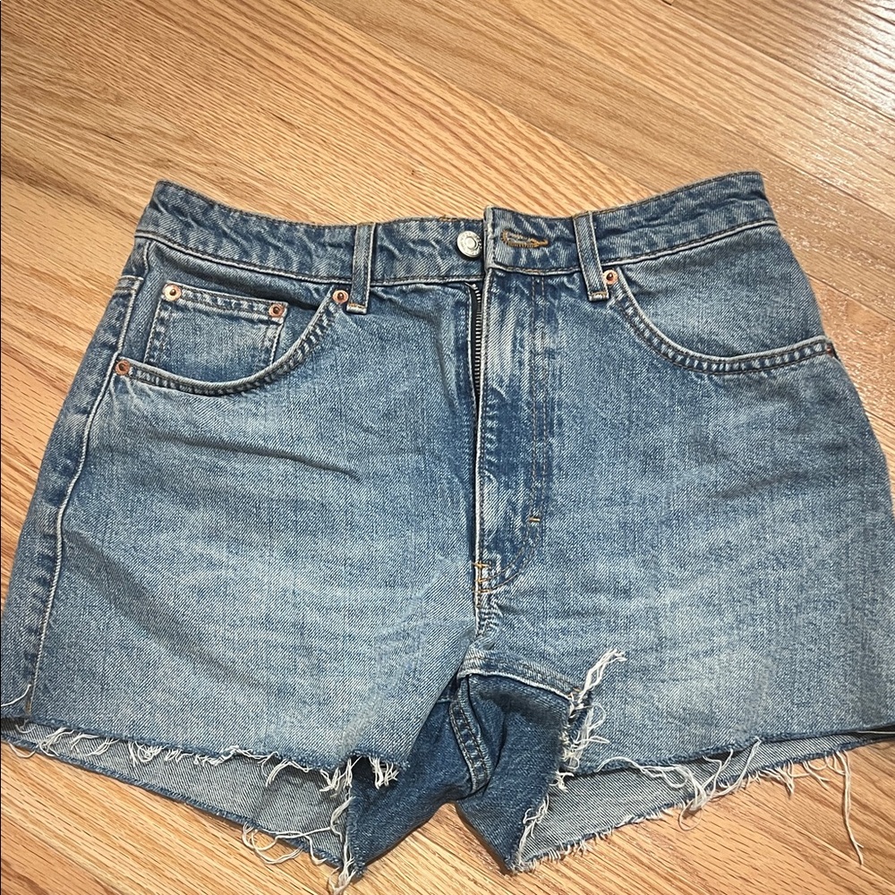 Topshop Light Blue High-Rise Jean Shorts